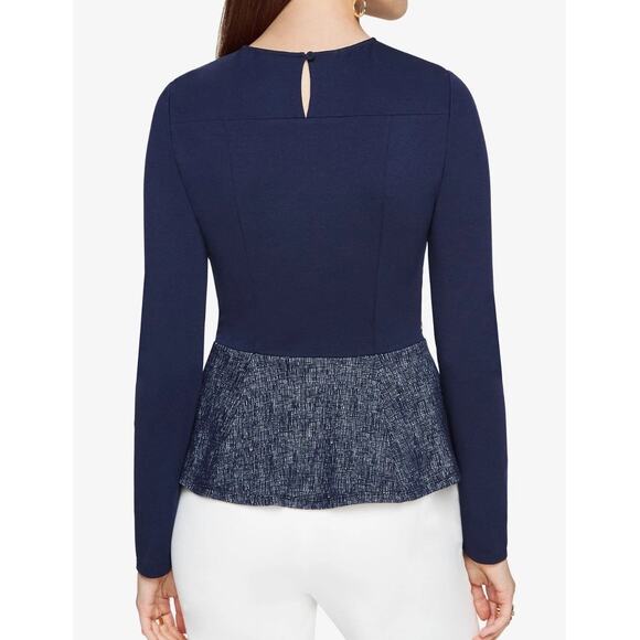 BCBGMaxazria NEW Maygan Navy Blue Multi Combo Patchwork Long Sleeve Top - Picture 2 of 14